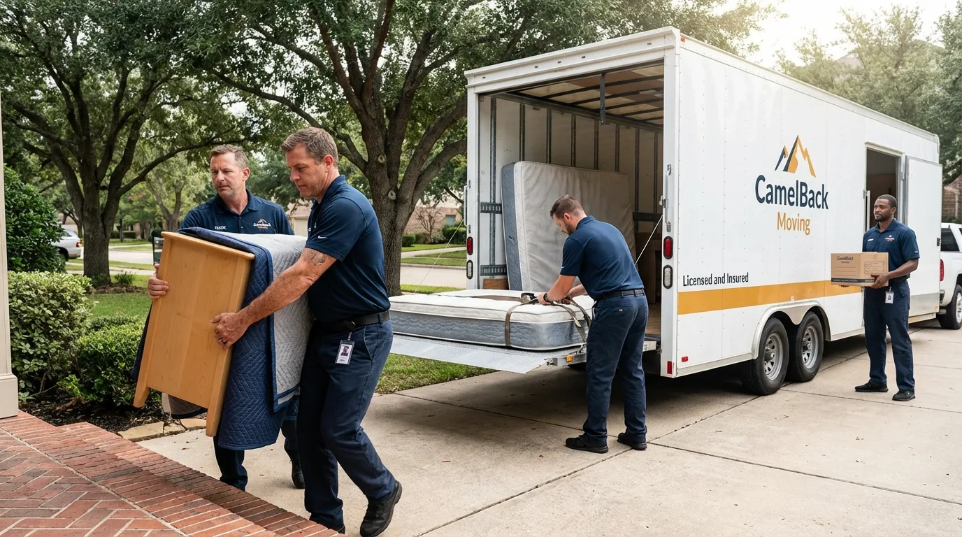 Crew loading residential truck for cross-state move from McKeesport, PA