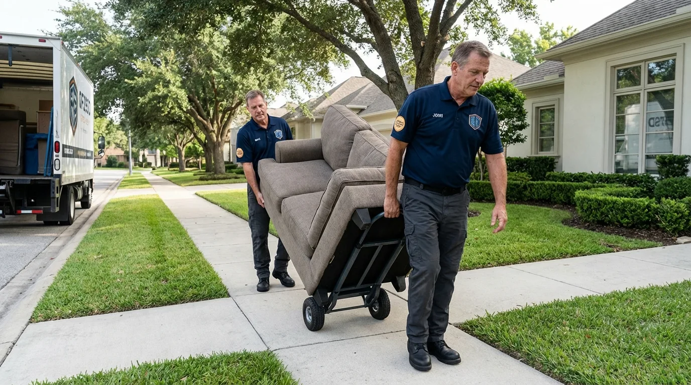 Local residential moving crew loading furniture in McKeesport, PA
